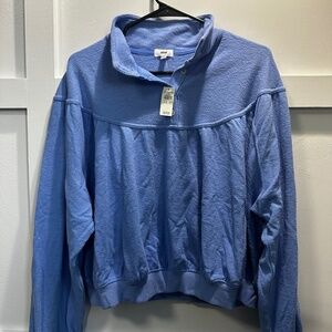 NWT Aerie sz S blue stand up collar, long sleeved top